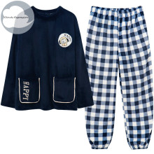 Winter Warm Thicken Elegant Women's Sleepwear Pajamas Lady Pajama Set Pullover Coral Fleece Pijamas Mujer Fashion Homewear Sets