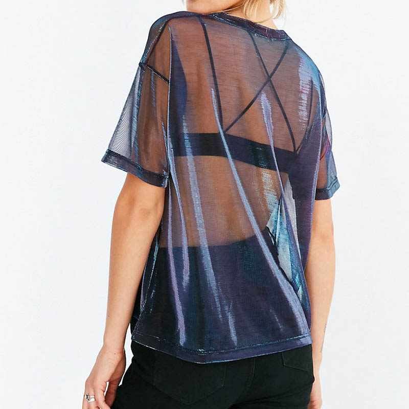 2019 New Fashion Summer Women Hollow Transparent Round Neck Short Sleeve T-shirt Tops see through t shirt harajuku tshirt