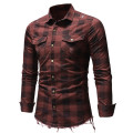 Men's Shirt Slim Fit Button Plaid With Pocket Long Sleeve Tops Blouse Autumn Winter Button Casual Cotton Long Sleeve Blouse