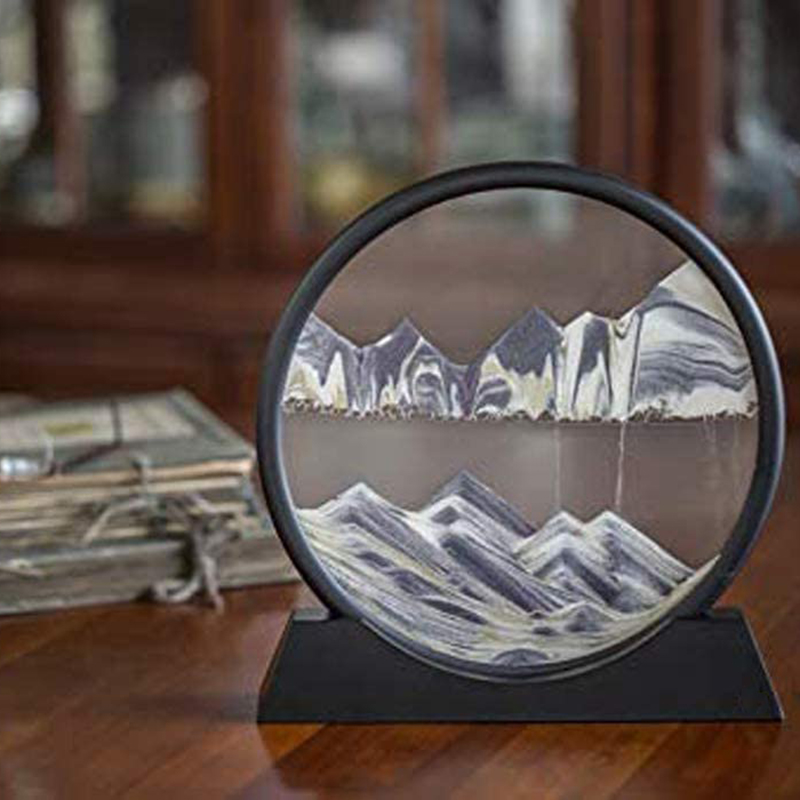 7/12inch Moving Sand Art Picture Round Glass 3D Deep Sea Sandscape In Motion Display Flowing Sand Frame