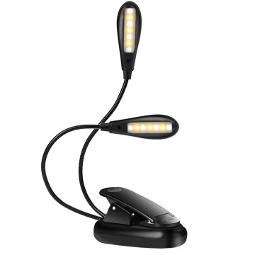 Adjustable Double LED Reading Light, 14 LED USB Rechargeable and Eye-care Book Light, Flexible Clip Reading Lamp in B