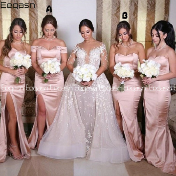 Eeqasn Custom 2020 Blush Bridesmaids Dresses Off Shoulder Mermaid Maid of the Honor Wedding Guest Dress Slit vestido de festa