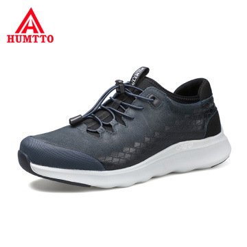 Soft Genuine Leather Trekking Shoes for Male Wear Resistant Elastic Band Outdoor Sneakers Non-slip Light Hiking Shoes Men