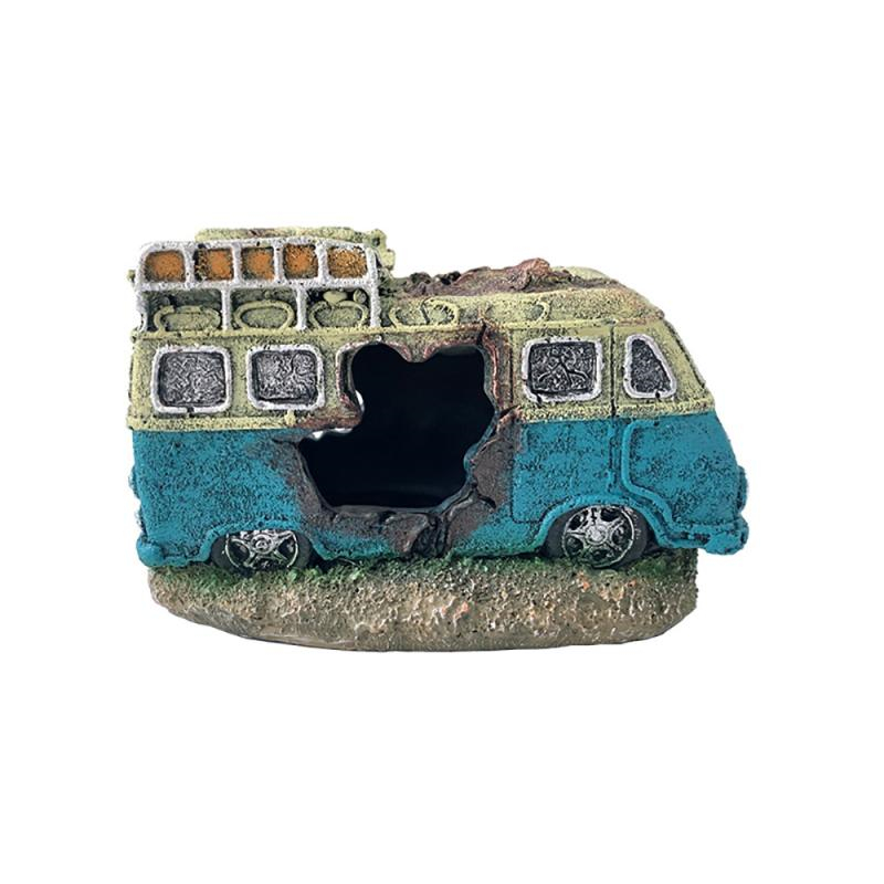 Bus Car Shape Aquarium Fish Tank Landscaping Ornament Resin Artificial Medium Bus Sightseeing Bus Aquarium Decorations Miniature