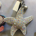 Starfish Leather Velvet Tassel Keychain Crystal Keyring
