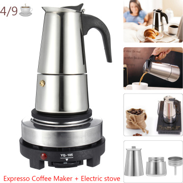 200 / 450ml Portable Espresso Coffee Maker Moka Pot Stainless Steel with Electric Cooker Filter Percolator Coffee Brewer Kettle