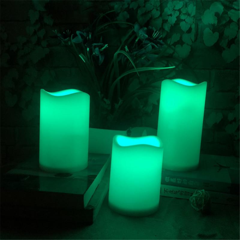 3Pcs Colorful Remote Control Candle Light LED Electronic Paraffin Wax Timing Candle Light Wedding Night Light (without Battery)