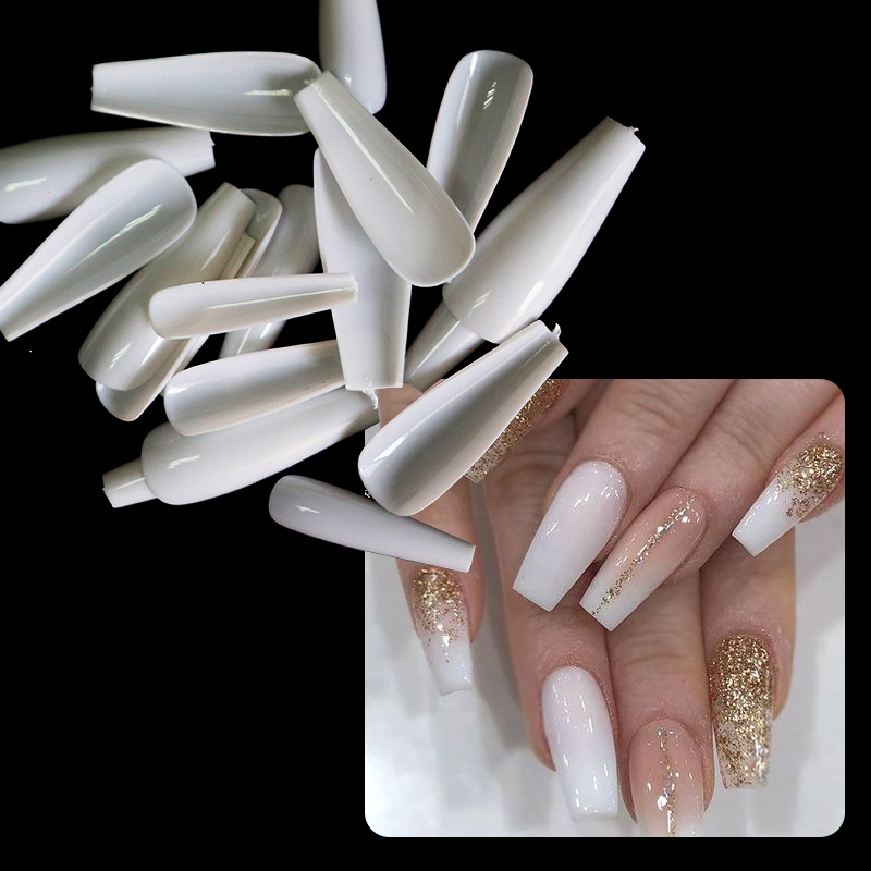 100 pcs transparent / natural / white false nails artificial pressure long ballet dancer false coffin nail art fake nail tips
