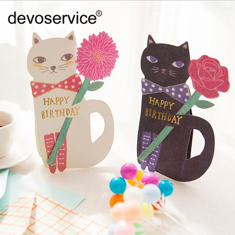 2pcs/lot Cute Cat Postcards Set Greeting Cards For Birthday Party Folded Greeting Card Gift Stationery School Office Supplies