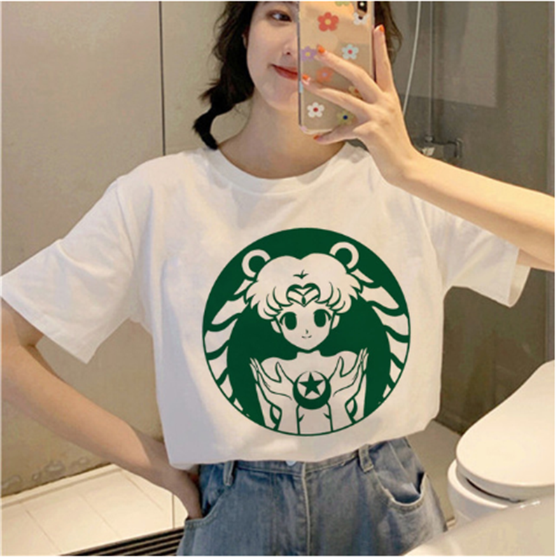 AOWOF Sailor Moon Harajuku Ullzang T-shirt Ladies Korean T-shirt 90s Graphic Cute Aesthetic T-shirt Fun Kawaii Top Tee Girl