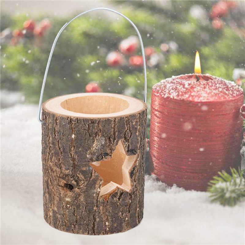 Rustic Log Lantern, Wooden Candle Holder, Wood Candleholders, Vintage Christmas Decoration, Home Wedding Party Table Decor
