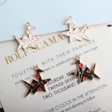 10Pcs/Lot New Enamel Charms for Jewelry Making Floating Metal Paper Crane Shape Pendant For Women DIY Fashion Necklace