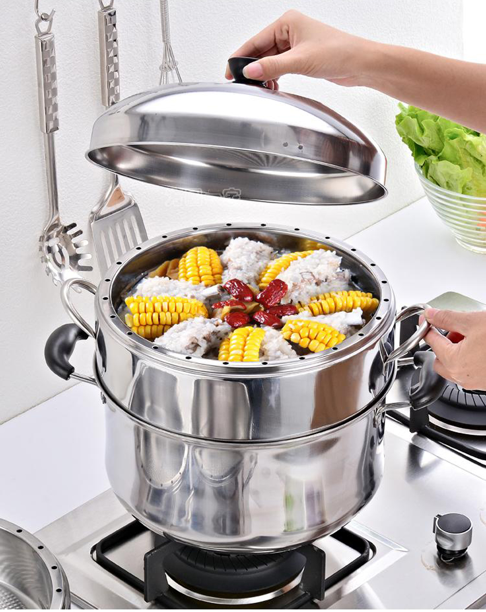 Double Boiler Steamer Pot 26-34CM Stainless Steel Pot Thicken Stew Pot Induction Cooker kitchen Cookware Soup Pot Casserole