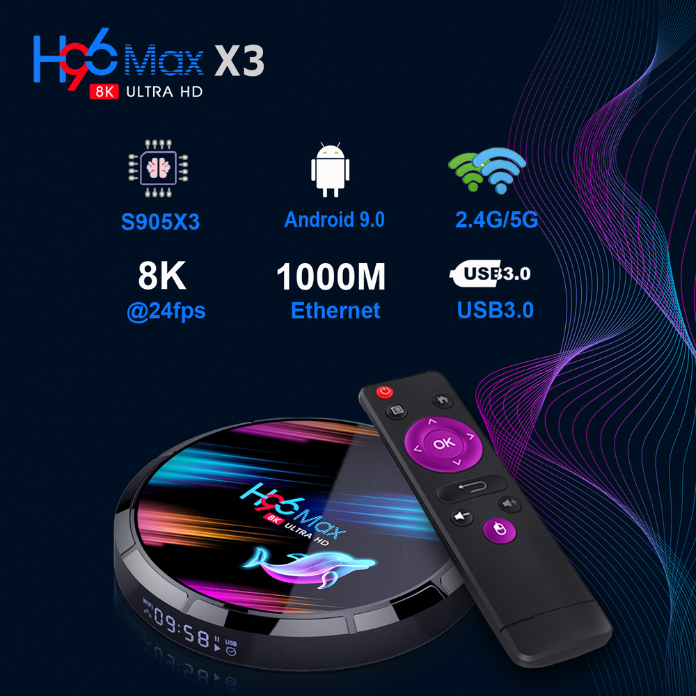 TV Box Android 9.0 H96 max x3 Amlogic S905X3 android Smart TV Box Youtube 2.4G/5G WIFI BT4.0 8K Google Voice Assistant H96X3