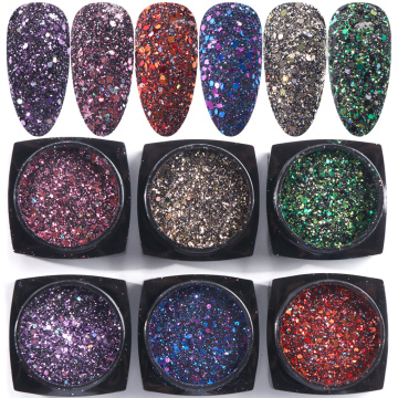 6box Nail Holographic Glitter Powder Set Shiny Sequins Sparkly Red Pink Spangles Polish Flakes Pigment Nail Art Chrome SA1539-01