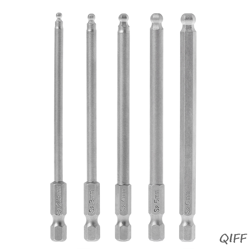 5 Pcs 1/4" Hex Shank 100mm Magnetic Ball End Hexagon Screwdriver Bits Drill Set Mar28