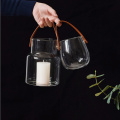 Unique Nordic Glass Storage Jar Bottle with Leather Handle Minimalist Desk Storage Bottle Organizer Flower Vase Container Decor