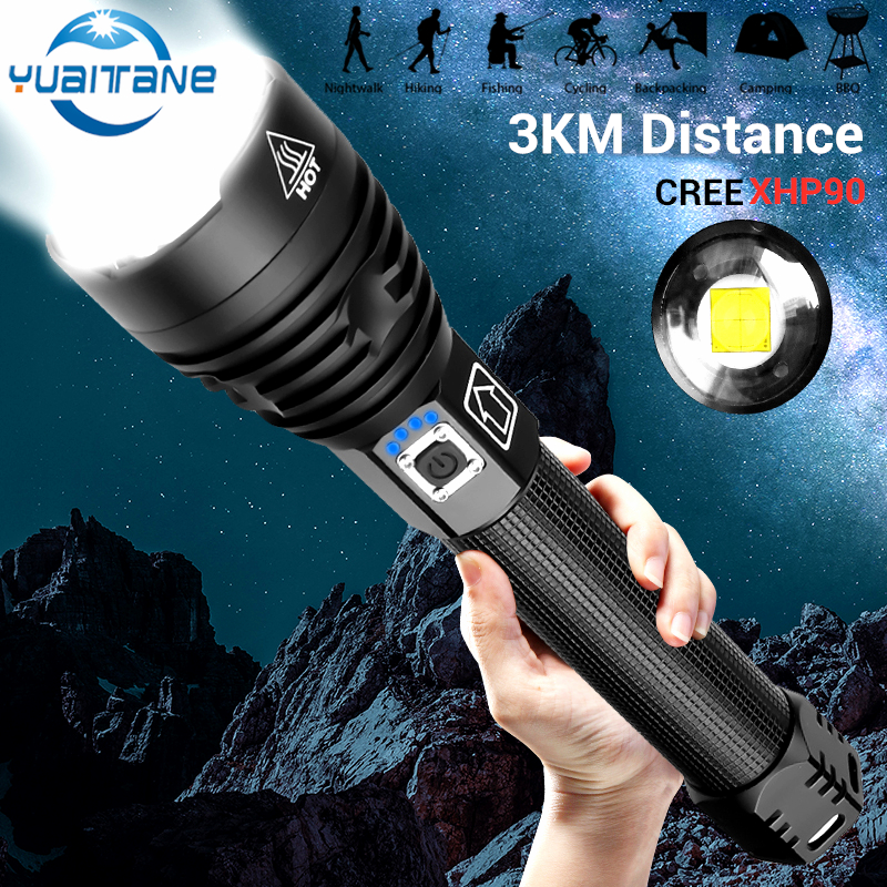 650000lms Xlamp XHP90.3 LED Flashlight Super Powerful USB XHP70 XHP50 Lamp Zoom Torch Use 18650 26650 Rechargeable Battery