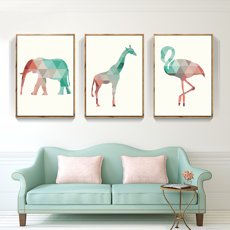 Geometric Triangles Canvas Oil Painting Nordic Minimalist Animals Poster Print Wall Art Pictures Living Room Home Decor Unframed
