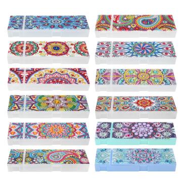 DIY Diamond Painting Pencil Box Mandala Special Shaped Diamond Painting 2 Grid Stationery Storage Box Mandala Storage Case Gifts