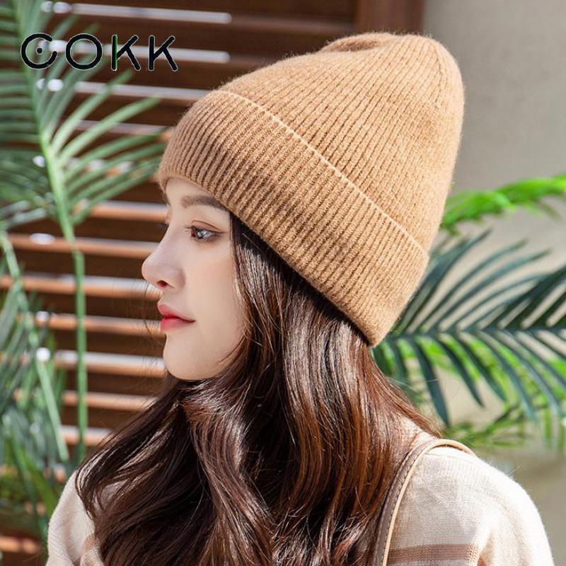 COKK Winter Hats For Women Men Unisex Knitted Solid Color Wool Bonnet Femme Simple Fashion Warm Doule Layer Gorro Ear Protection