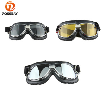 POSSBAY Yellow/Silver Lens Vintage Glasses for Harley Motorcycle Helmet Goggles Scooter Glasses Pilot Cruiser Steampunk