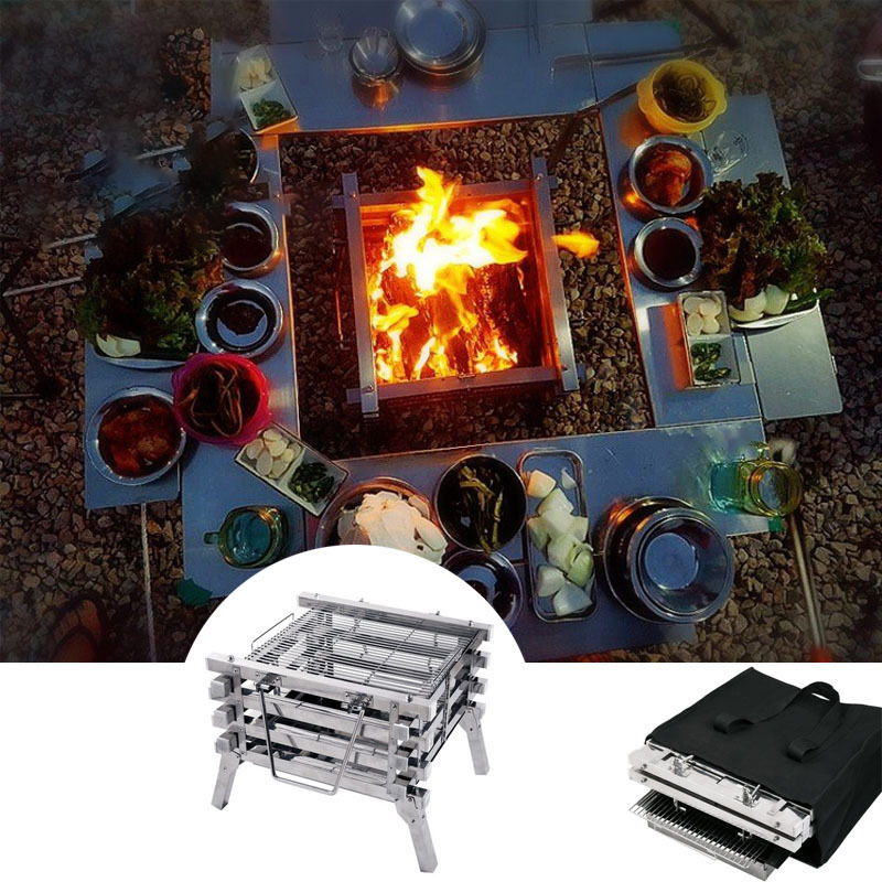 The New All-stainless Steel Camping Folding Portable Barbecue Grill Carbon Oven Wood Stove Bonfire Rack Barbecue Incinerator