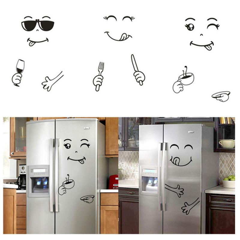 Waterproof Wall Sticker Happy Delicious Face Kitchen Fridge Art Cute Smiley Wall Stickers Refrigerator Stickers Home Decoration
