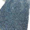 Classical Elegant Ice Blue African Embroidery Beaded Lace Fabric 5 Yards For Women Greatful Handmade Sequins Tulle Party Dresses