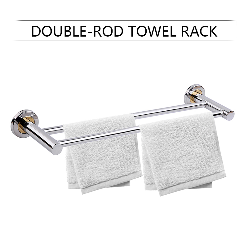 Stainless Steel Bath Towel Holder Bathroom Towel Bar Wall Mounted Towel Hanger 2 Layer Towel Racks 50*14cm