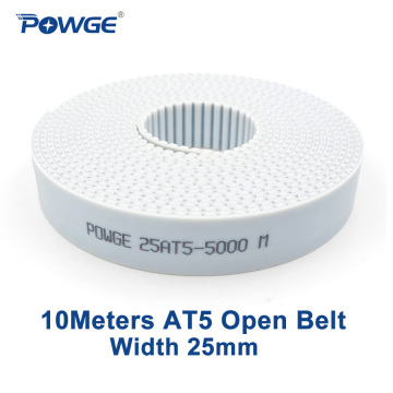 POWGE Trapezoid 10Meters PU AT5 Open timing belt AT5-25mm Width 25mm AT5 Synchronous belt polyurethane steel AT5 belt pulley