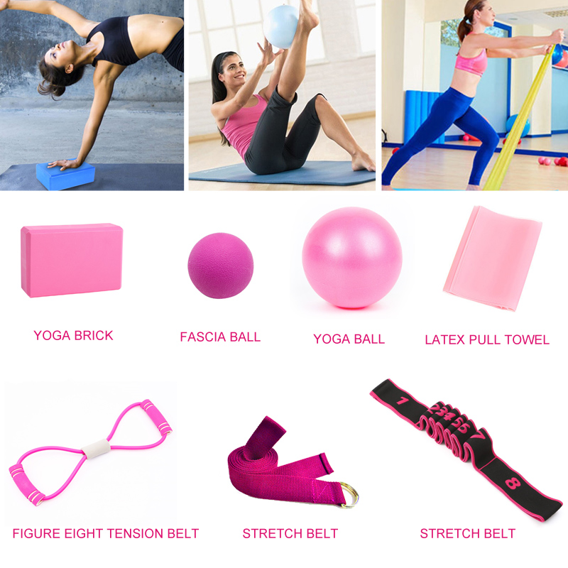 7 Pieces Sets For Fitness Trainning Exercise Gym Accessories Yoga Resistance Bands Pilates Ball Home Block Brick Drop Ship