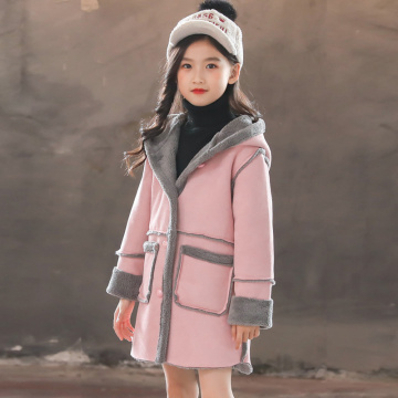 Autumn And Winter Rabbit Ear Hooded Coat Winter Warm Kids Jacket Outerwear Girl Wool Blend Children Clothing Top 3-12years Baby