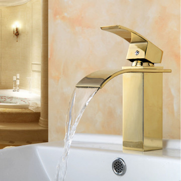 Hot and cold basin faucet Waterfall Bathroom Vanity Sink Mixer Faucet Single Lever Gold Brass Hot and cold Basin Washing Taps