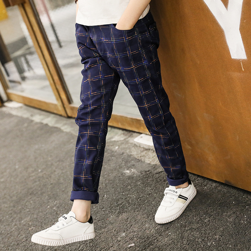 England Style Kids Boys Plaid Pants Casual Toddler Pants Big Boys Trousers 2019 Autumn Spring New Gray Blue Teen Pants 4-16 Year