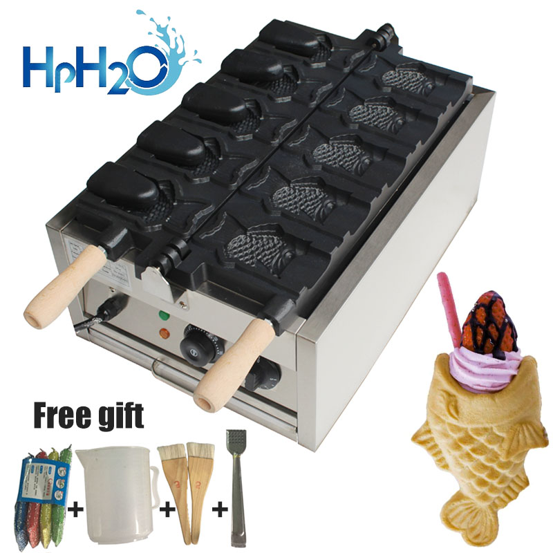 Commercial electric 5 pcs open mouth taiyaki maker ice crem cone taiyaki machine waffle cone maker waffle cone iron plate oven