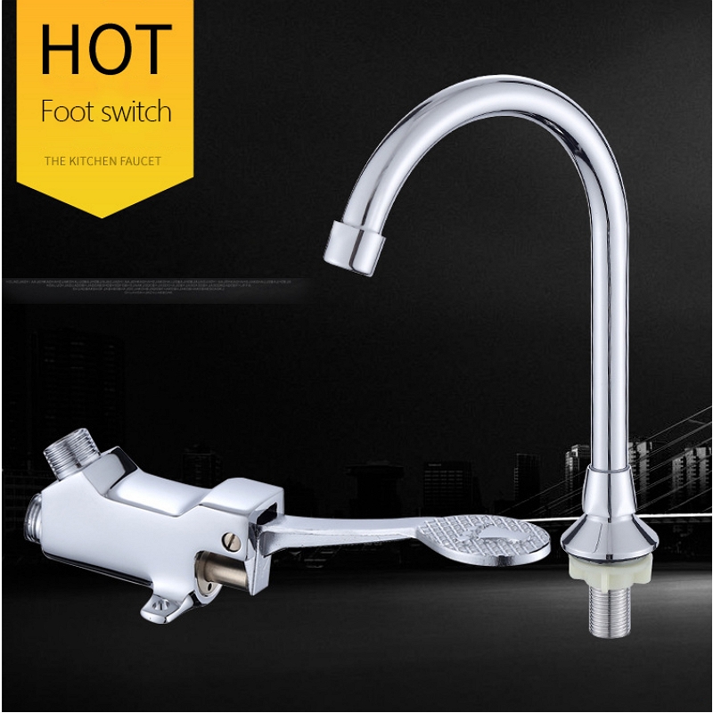 Copper Bathroom Basin Faucet Cold Tap Floor Foot Pedal Control Switch Valve Tap Medical Laboratory Hospital Hotel Pedal Faucet