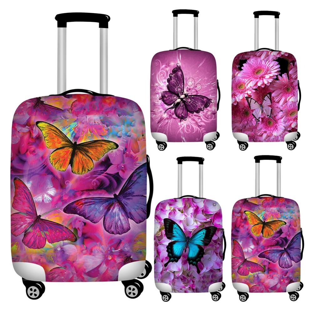 Twoheartsgirl Colorful Butterfly Print Travel Luggage Covers Elastic 18-32inch Suitcase Protetor Waterproof Baggage Covers
