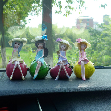 Cute Decoration Resin Fruit Girl Doll Figurines Kawaii Lemon Girl Crafts Auto Dashboard Decor Accessories Car Ornaments Gifts