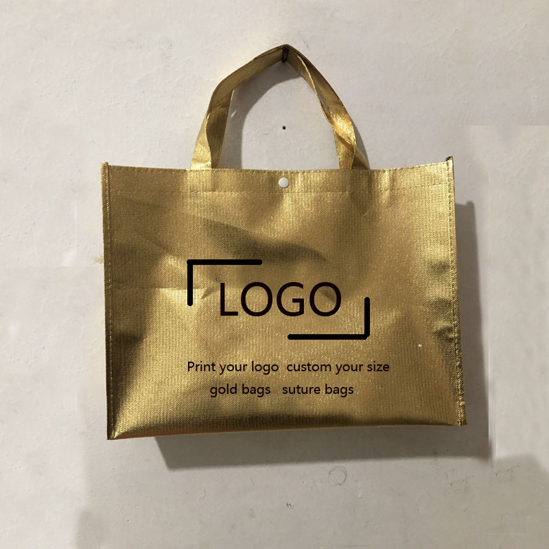 500pcs Custom logo bags Gold shopping bags Nonwoven bags gift bags clothes Packing bag