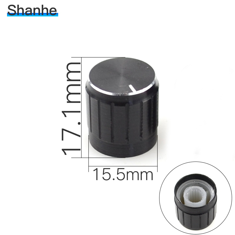 Black Metal 6mm Knurled Shaft Potentiometer Control Knobs 17*17