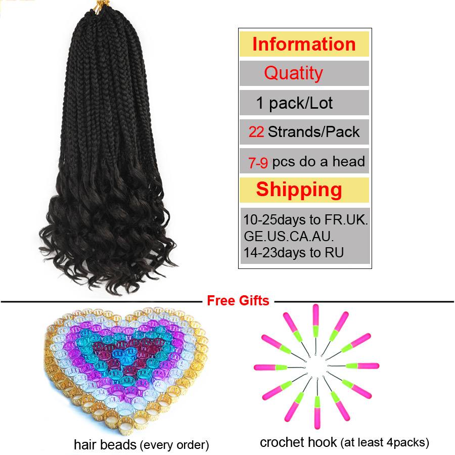 TOMO 22Roots Curly End Box Braids Crochet Hair 14 18 24 Inch Crochet Braids with Wave End Synthetic Braiding Hair Extensions