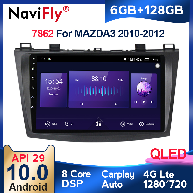 6G + 128G QLED RDS 5G WIFI Carplay Android Car Radio Multimedia Player For Mazda 3 bk 2004-2013 Mazda3 Navigation GPS 2din DVD