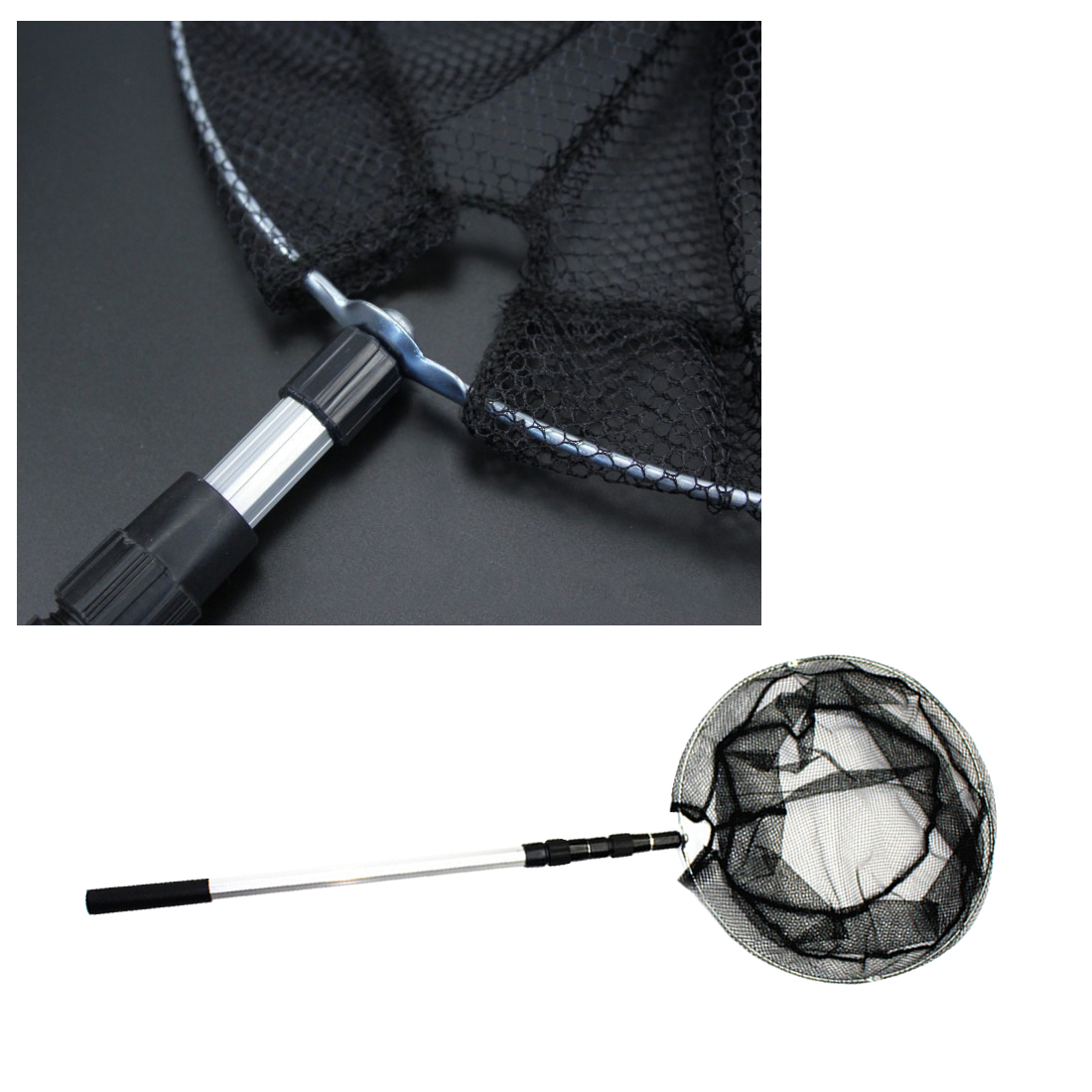 Aluminum 3 Section 1.5M Fly Fishing Landing Net Telescopic Hand Fish Net Extending Pole Handle Fishing Tackle Equipment