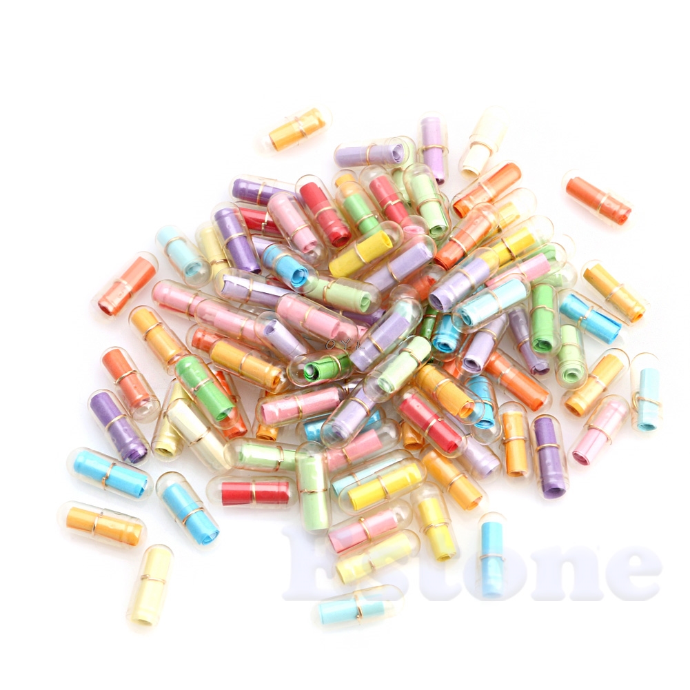 100pcs/Lot Message in a Bottle Message Cute Capsule Letter Love Pill Full Clear Color Mini Wish Bottle