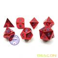 Bescon 7pcs Set Heavy Duty Metal Dice Set Glossed Color of Wine, Solid Metallic Polyhedral D&D Dice Set Wine Red w/ Blue Numbers