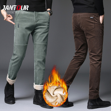 Jantour Corduroy Pants Men Winter Thick Velvet Men's Pants Fleece Stretch Work Fashion Brand Clothing Business Casual Trousers