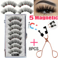 LEKOFO 8PCS 5 Magnetic eyelashes with 4 pairs magnets magnetic lashes natural Mink eye lashes with faux cils magnetique tweezers