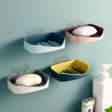 Non-perforated soap wall mounted double layer soap holder sponge dish soap dishes Self adhesive soap box bathroom accessories