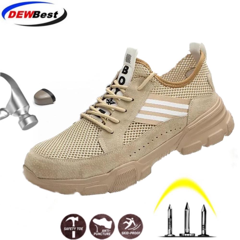 DEWBEST Outdoor Men's Industrial & Construction Steel Toe Cap Safety Shoes Men Breathable Puncture Proof Work Boots Sneakers